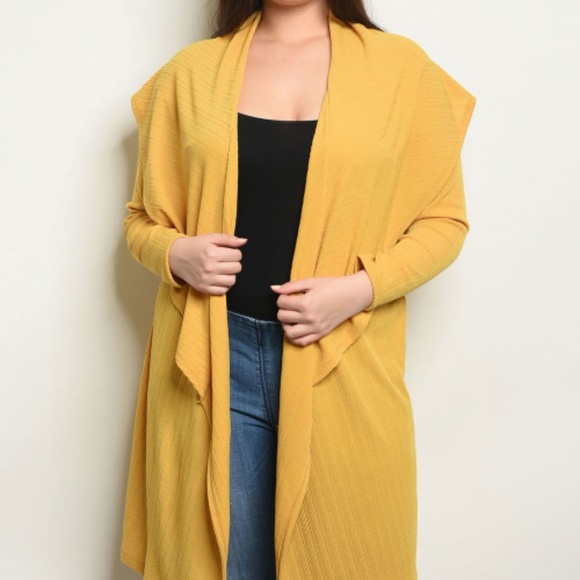PLUS SIZE MUSTARD DUSTER TOP - Picture 2 of 3